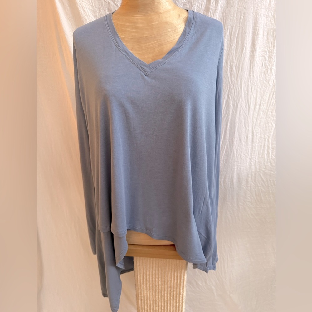 BCBGMaxAzria Blue Asymmetrical V-Neck Women's Top L